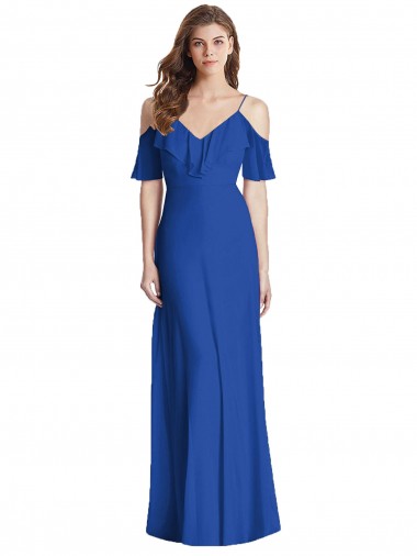 Affordable Trumpet V-Neck Soft Chiffon Long Royal Blue Semi Formal Evening Dress Canada