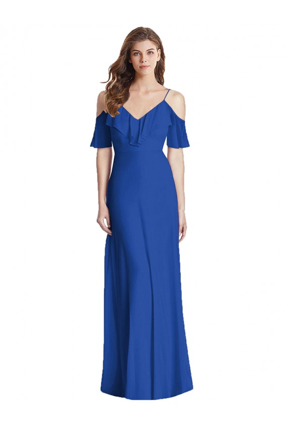 Affordable Trumpet V-Neck Soft Chiffon Long Royal Blue Semi Formal Evening Dress Canada
