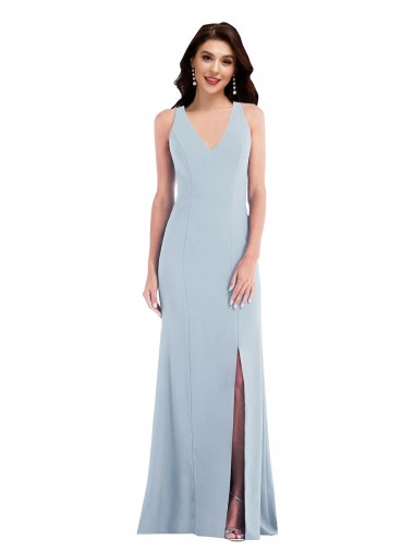 Affordable Trumpet V-Neck Stretch Crepe Long Light Sky Blue Evening Dress Canada