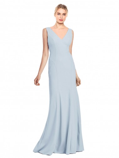 Affordable Trumpet V-Neck Stretch Crepe Long Light Sky Blue Evening Gown Canada