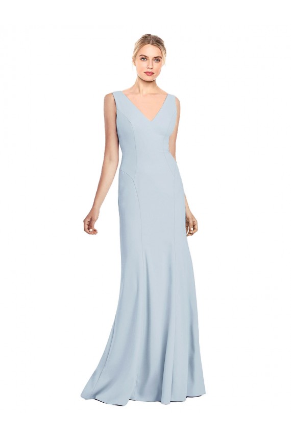 Affordable Trumpet V-Neck Stretch Crepe Long Light Sky Blue Evening Gown Canada