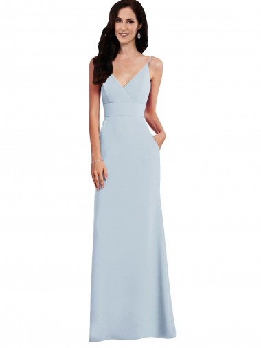 Affordable Trumpet V-Neck Stretch Crepe Long Light Sky Blue Formal Dress Canada