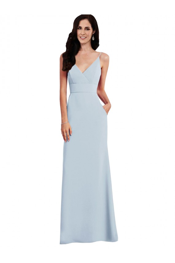 Affordable Trumpet V-Neck Stretch Crepe Long Light Sky Blue Formal Dress Canada