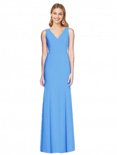 Affordable Trumpet V-Neck Stretch Crepe Long Peacock Blue Semi Formal Evening Dress Canada