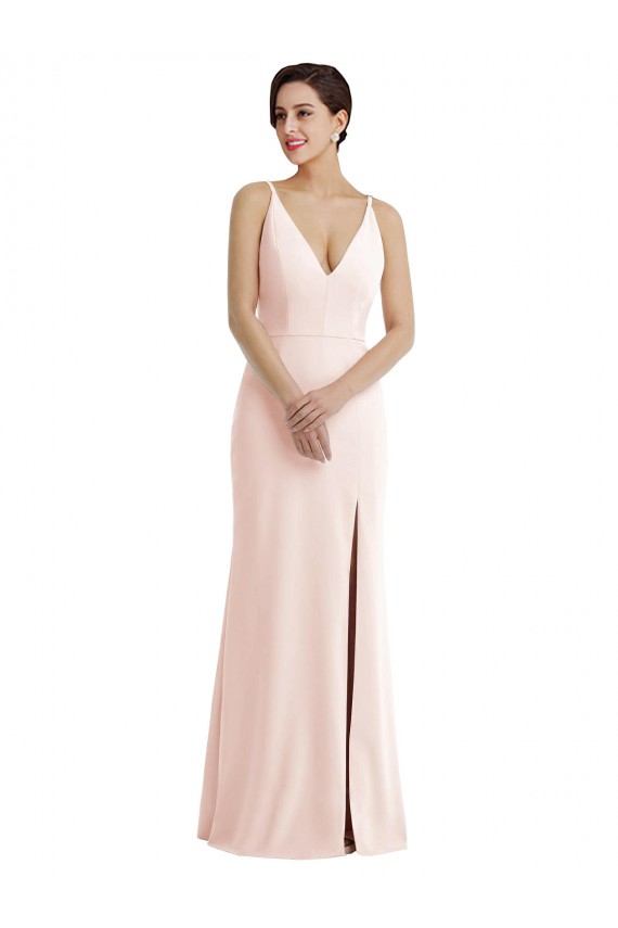 Affordable Trumpet V-Neck Stretch Crepe Long Pink Formal Evening Dress Canada