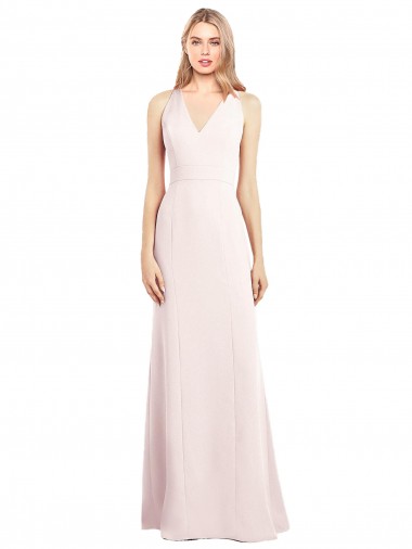 Affordable Trumpet V-Neck Stretch Crepe Long Pink Semi Formal Evening Dress Canada
