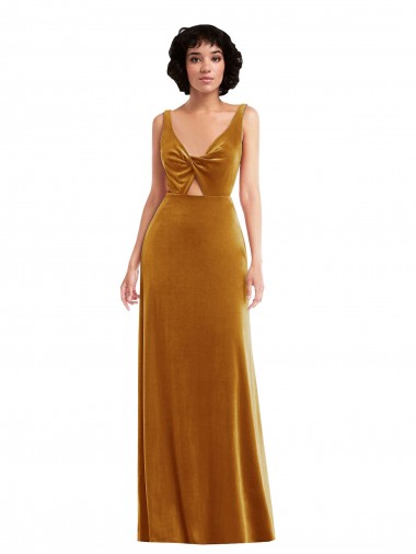 Affordable Trumpet V-Neck Stretch Velvet Long Gold Semi Formal Evening Dress Canada