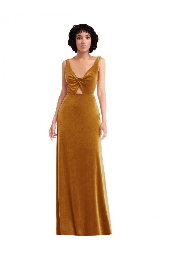 Affordable Trumpet V-Neck Stretch Velvet Long Gold Semi Formal Evening Dress Canada